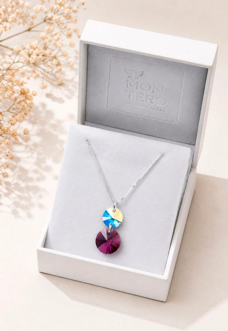 COLLAR JOYAS MONTERO PLATA ITALIANA 925 LOURDES Y CRISTALES GENUINOS AMETHYST - 3