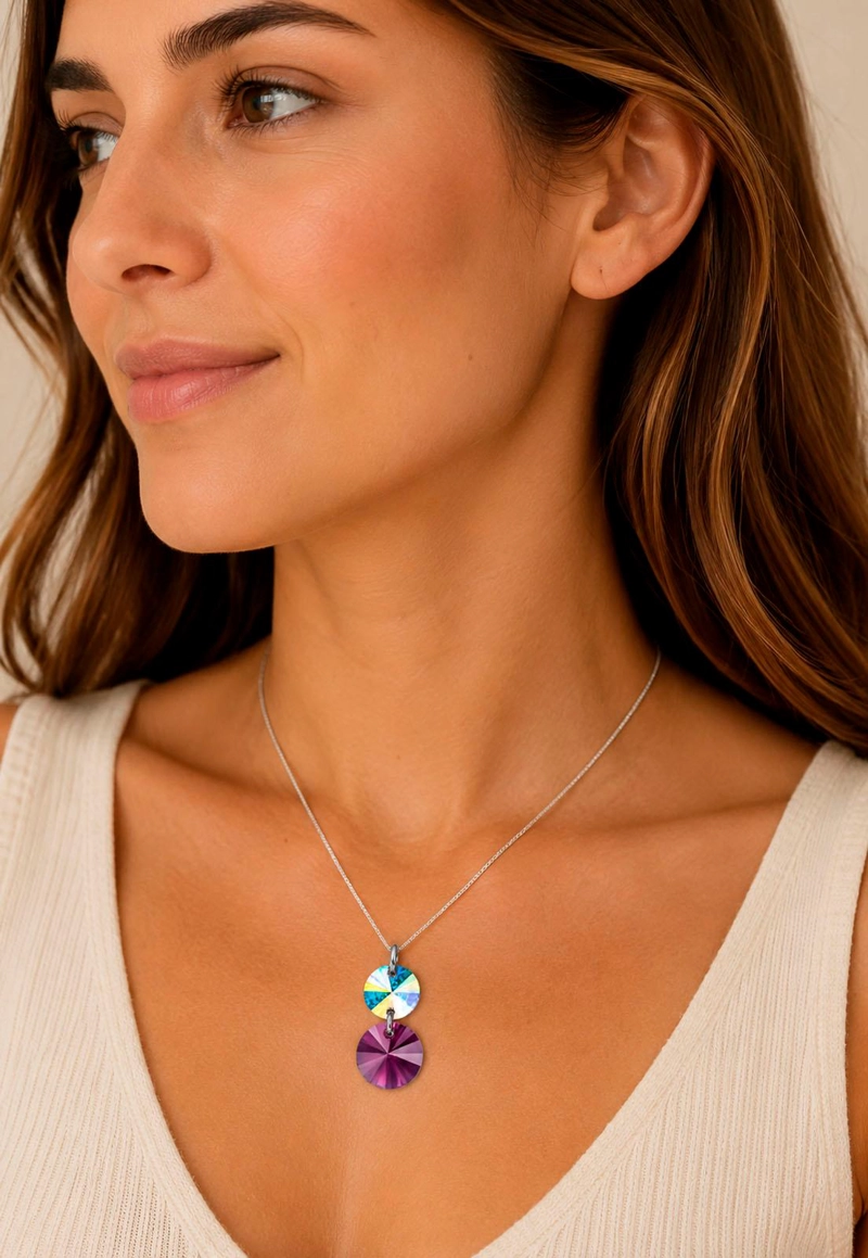 COLLAR JOYAS MONTERO PLATA ITALIANA 925 LOURDES Y CRISTALES GENUINOS AMETHYST - 4