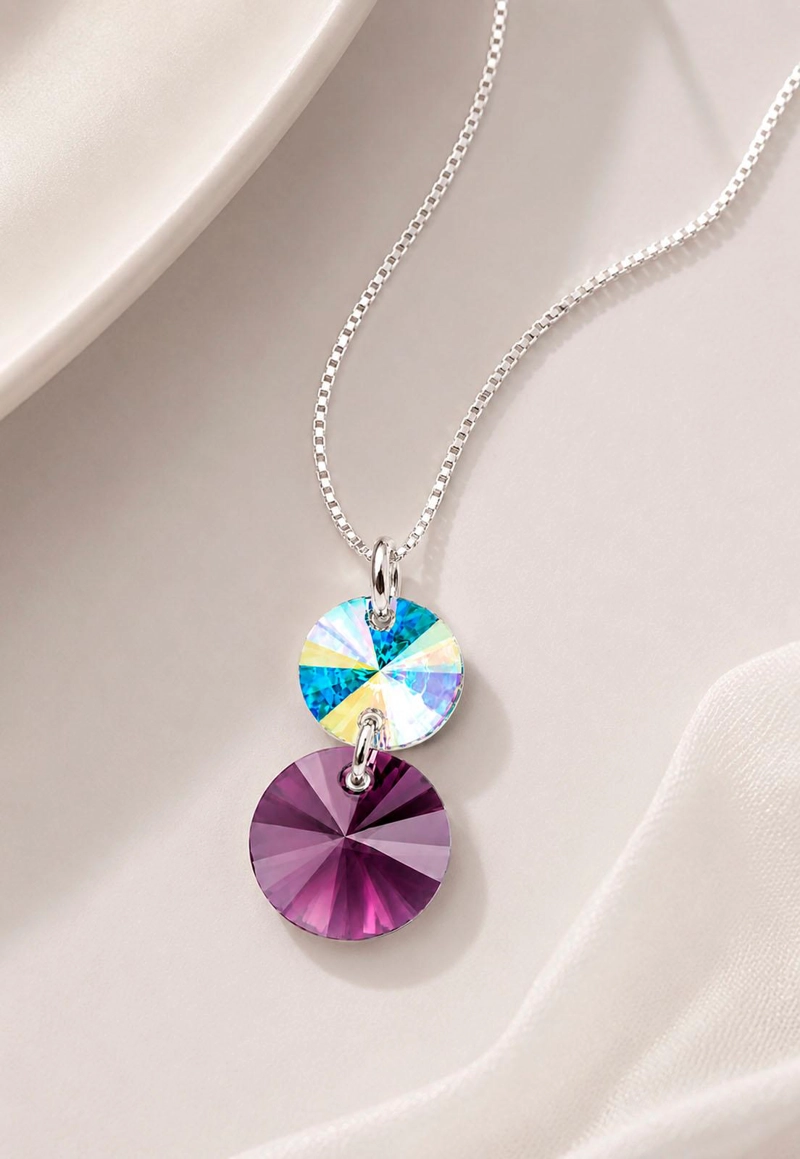 COLLAR JOYAS MONTERO PLATA ITALIANA 925 LOURDES Y CRISTALES GENUINOS AMETHYST - 5