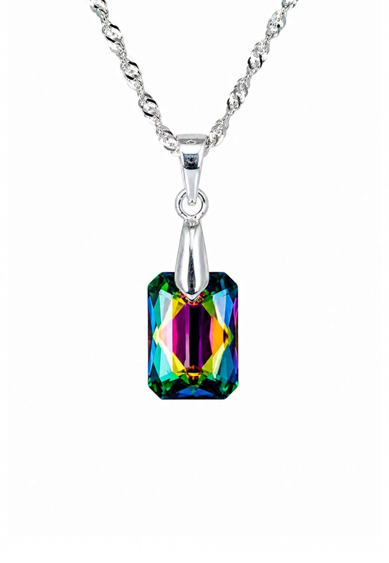 COLLAR JOYAS MONTERO PLATA ITALIANA 925 ESTEFANIA Y CRISTALES GENUINOS VITRAL MEDIUM - 1