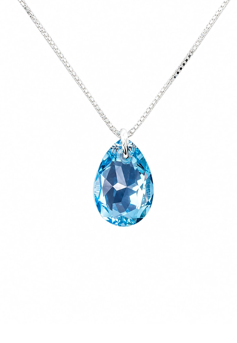 COLLAR JOYAS MONTERO PLATA ITALIANA 925 GOTA DE LUZ Y CRISTALES GENUINOS AQUAMARINE - 1