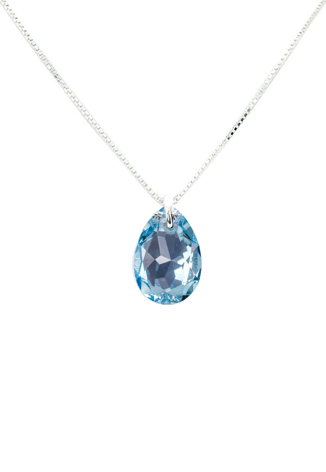 COLLAR JOYAS MONTERO PLATA ITALIANA 925 GOTA DE LUZ Y CRISTALES GENUINOS AQUAMARINE - 1