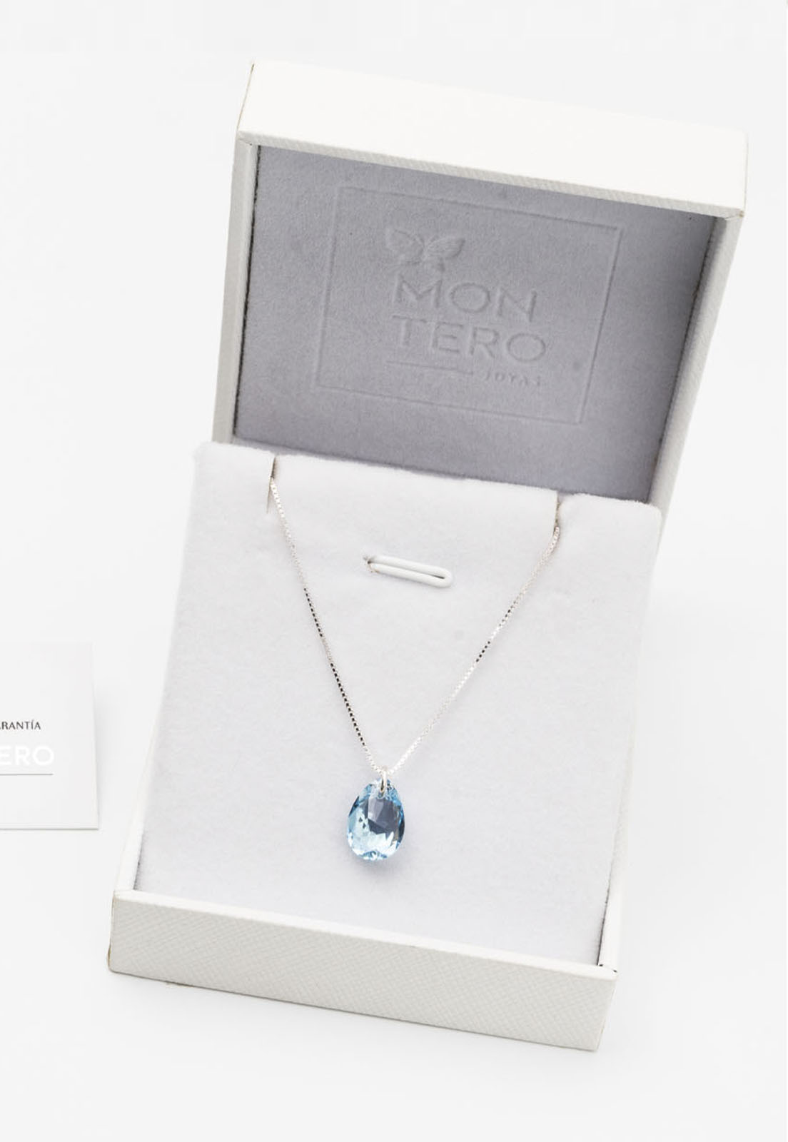 COLLAR JOYAS MONTERO PLATA ITALIANA 925 GOTA DE LUZ Y CRISTALES GENUINOS AQUAMARINE - 2