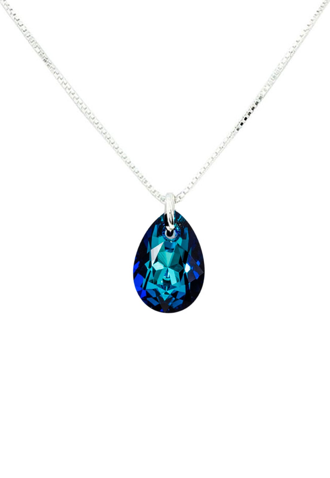 COLLAR JOYAS MONTERO PLATA ITALIANA 925 GOTA DE LUZ Y CRISTALES GENUINOS BERMUDA BLUE - 1
