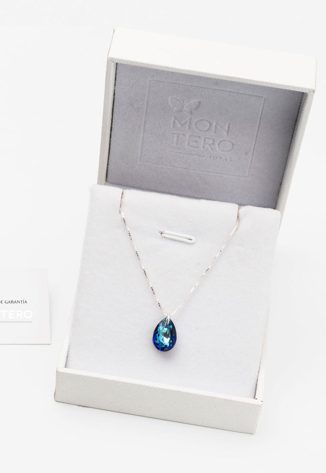 COLLAR JOYAS MONTERO PLATA ITALIANA 925 GOTA DE LUZ Y CRISTALES GENUINOS BERMUDA BLUE - 3