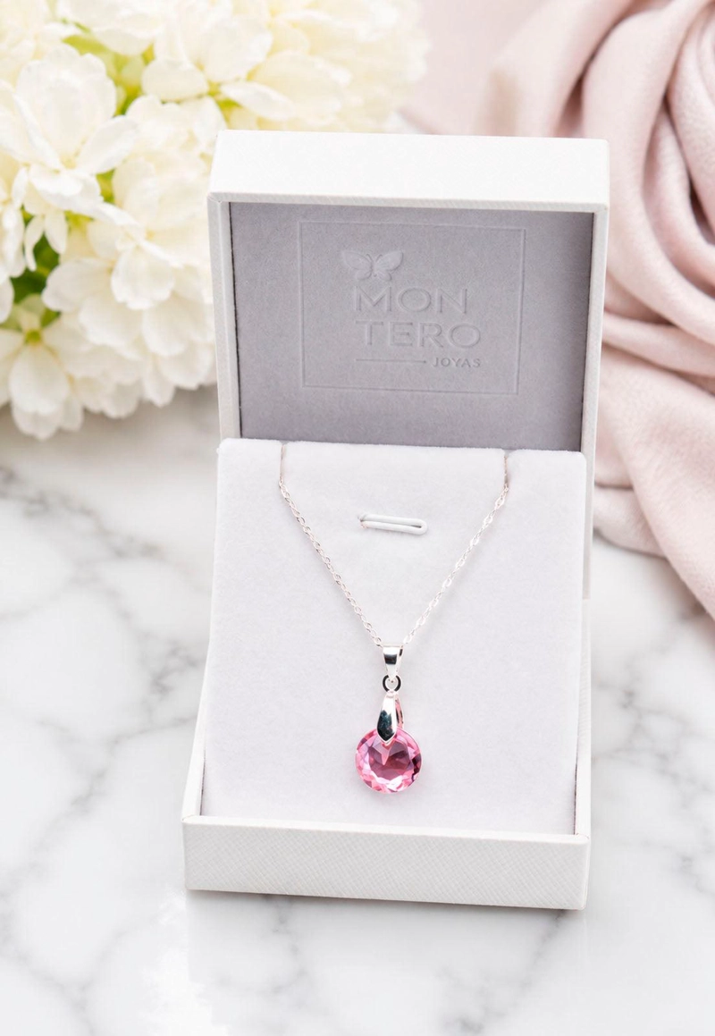 COLLAR JOYAS MONTERO PLATA ITALIANA 925 GRACIA Y CRISTALES GENUINOS LIGHT ROSE - 2