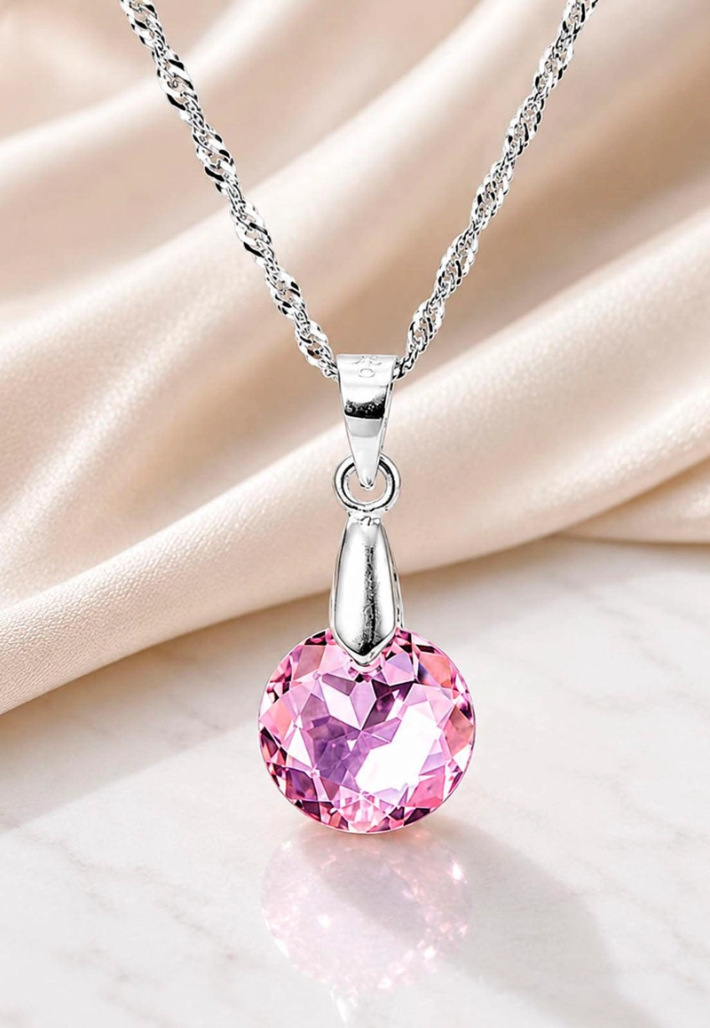 COLLAR JOYAS MONTERO PLATA ITALIANA 925 GRACIA Y CRISTALES GENUINOS LIGHT ROSE - 3