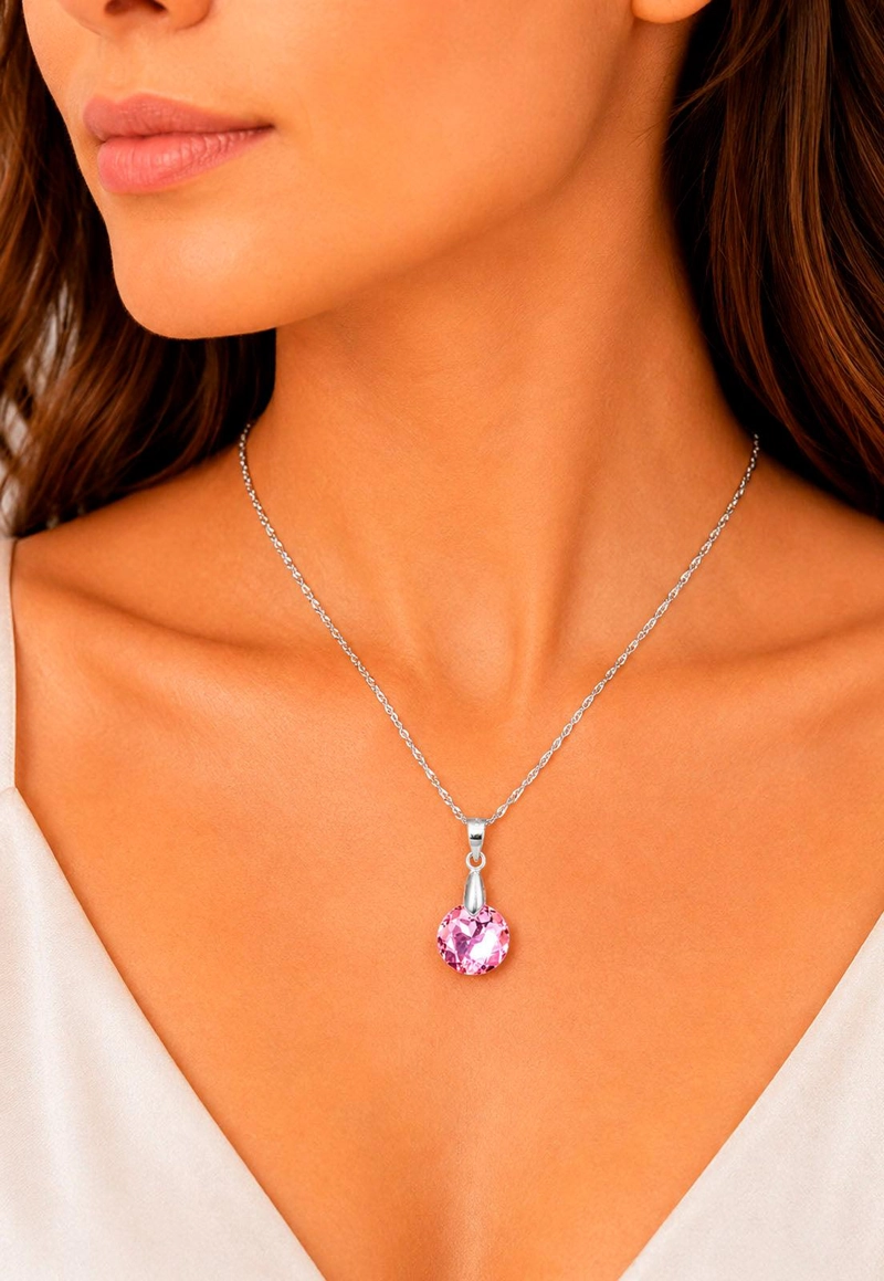 COLLAR JOYAS MONTERO PLATA ITALIANA 925 GRACIA Y CRISTALES GENUINOS LIGHT ROSE - 4