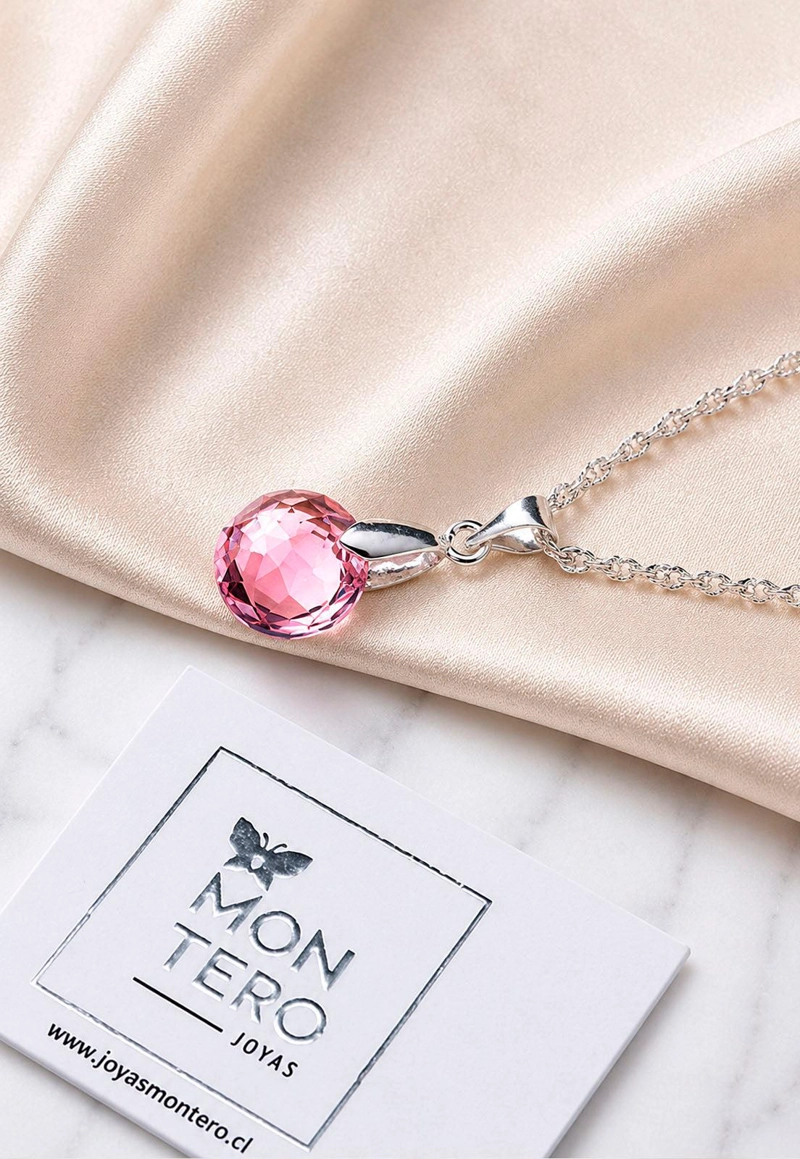 COLLAR JOYAS MONTERO PLATA ITALIANA 925 GRACIA Y CRISTALES GENUINOS LIGHT ROSE - 5