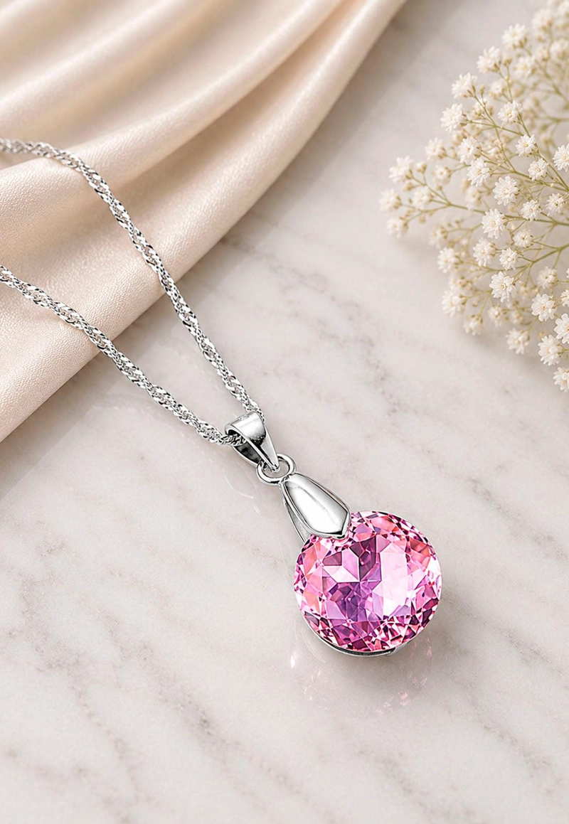 COLLAR JOYAS MONTERO PLATA ITALIANA 925 GRACIA Y CRISTALES GENUINOS LIGHT ROSE - 7