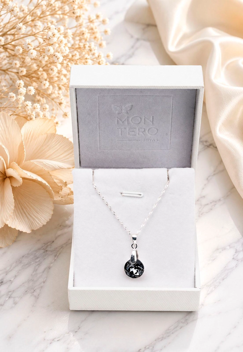 COLLAR JOYAS MONTERO PLATA ITALIANA 925 GRACIA Y CRISTALES GENUINOS SILVER NIGHT - 3