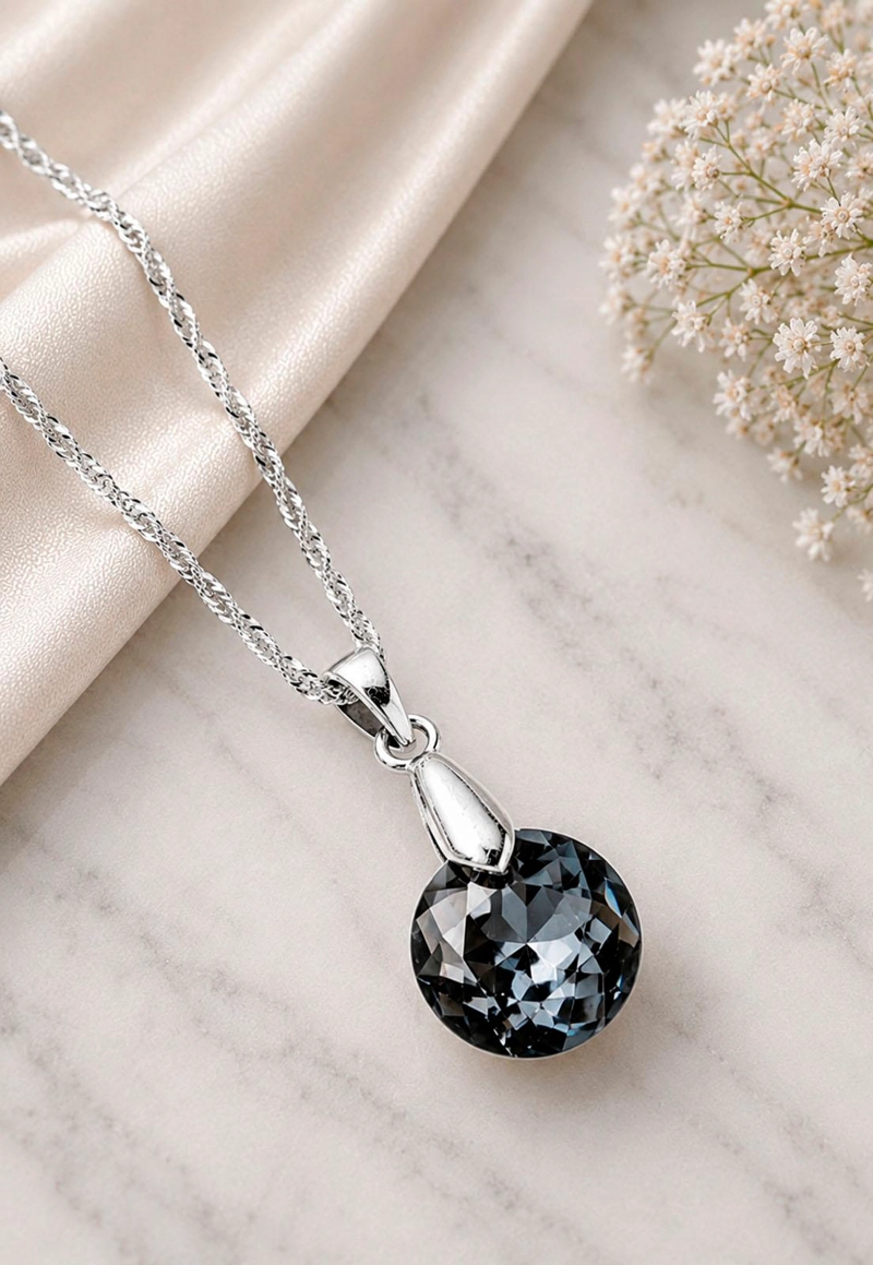 COLLAR JOYAS MONTERO PLATA ITALIANA 925 GRACIA Y CRISTALES GENUINOS SILVER NIGHT - 7