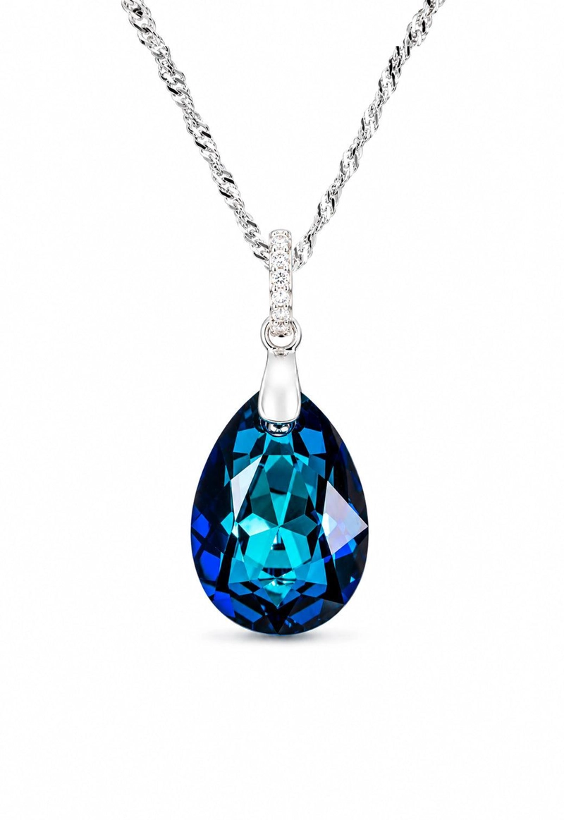COLLAR JOYAS MONTERO PLATA ITALIANA 925 CAPRICHO Y CRISTALES GENUINOS BERMUDA BLUE - 1