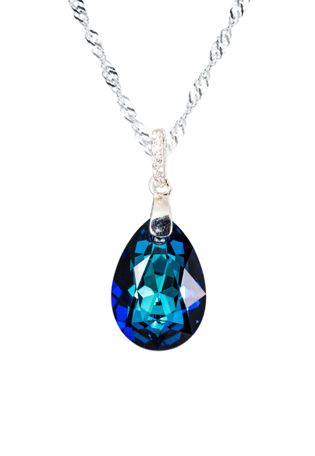 COLLAR JOYAS MONTERO PLATA ITALIANA 925 CAPRICHO Y CRISTALES GENUINOS BERMUDA BLUE - 1