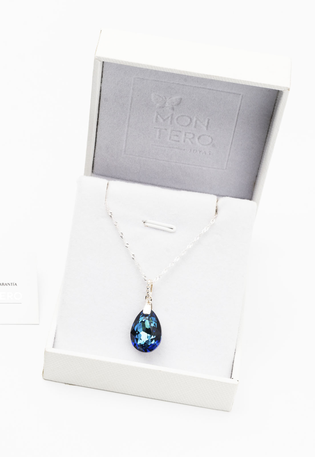 COLLAR JOYAS MONTERO PLATA ITALIANA 925 CAPRICHO Y CRISTALES GENUINOS BERMUDA BLUE - 3