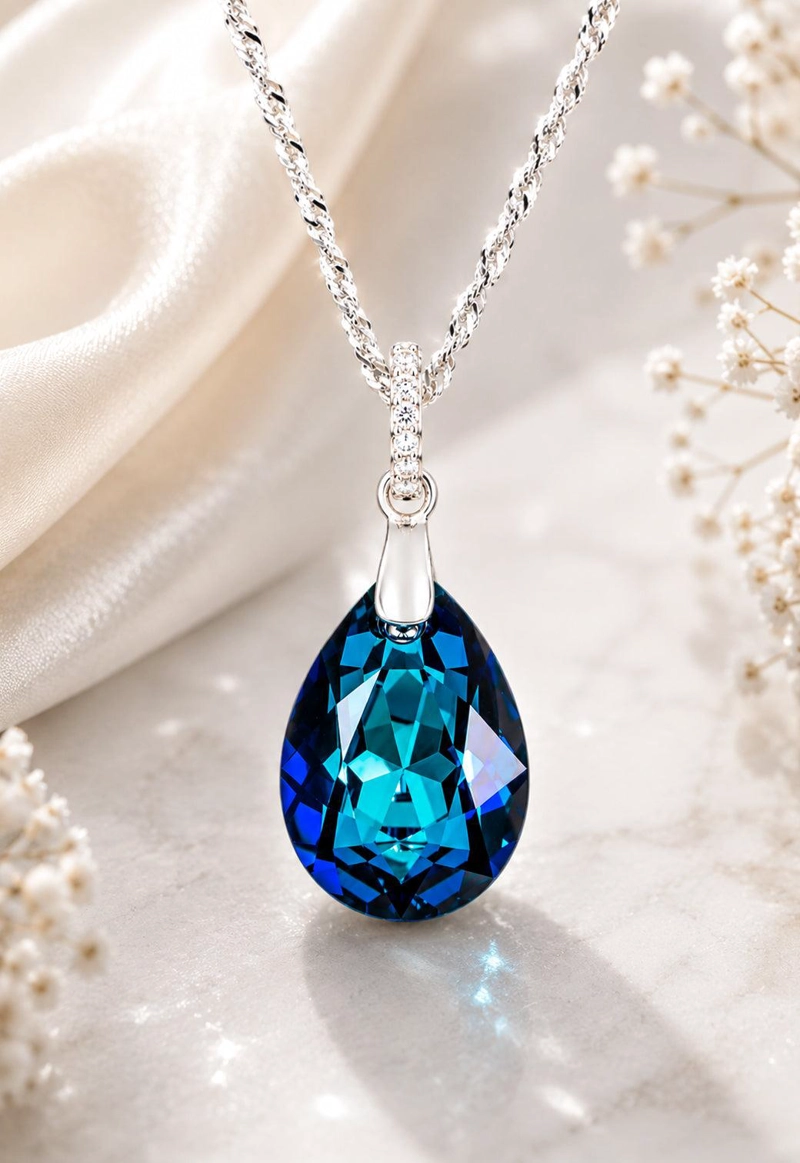 COLLAR JOYAS MONTERO PLATA ITALIANA 925 CAPRICHO Y CRISTALES GENUINOS BERMUDA BLUE - 4