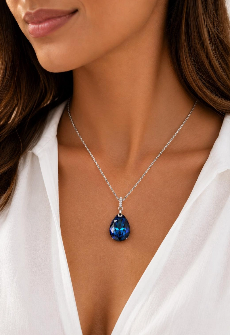 COLLAR JOYAS MONTERO PLATA ITALIANA 925 CAPRICHO Y CRISTALES GENUINOS BERMUDA BLUE - 5