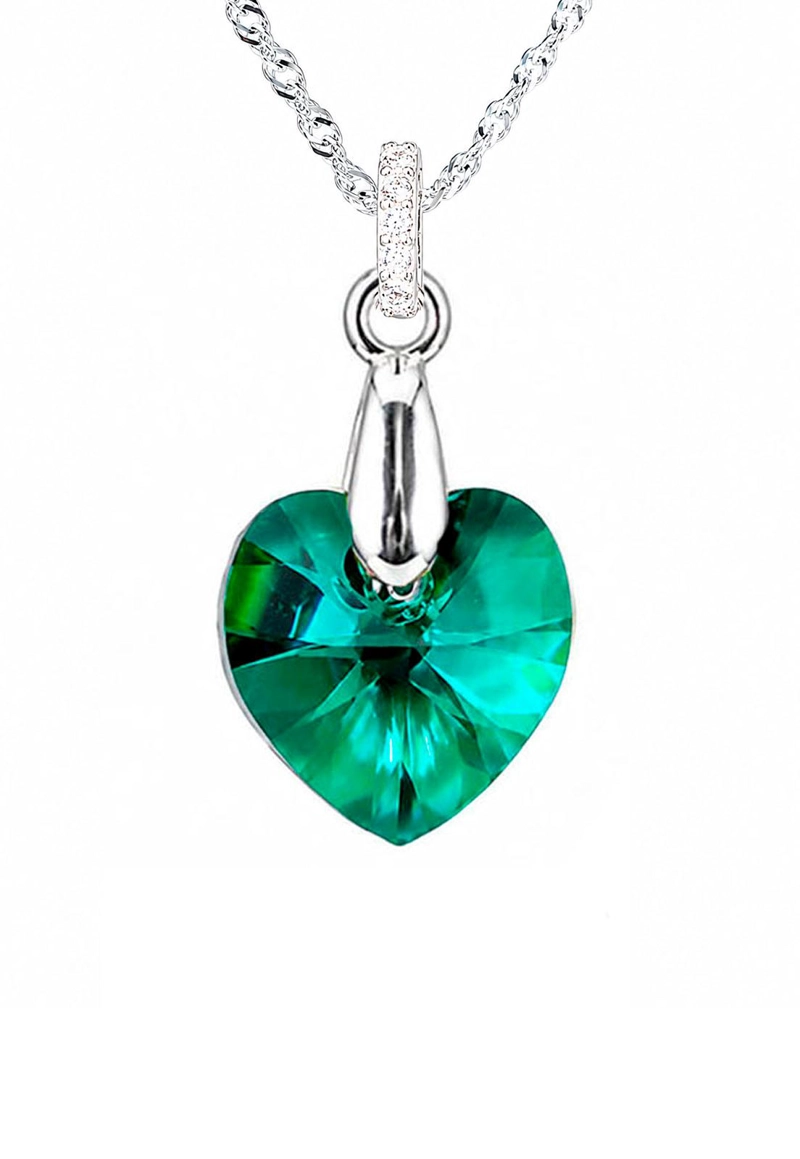 COLLAR JOYAS MONTERO PLATA ITALIANA 925 GRAN ROMANCE Y CRISTALES GENUINOS EMERALD - 1