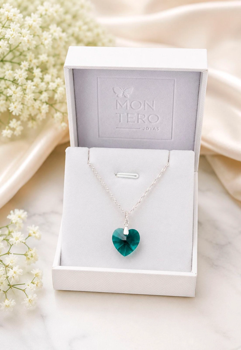 COLLAR JOYAS MONTERO PLATA ITALIANA 925 GRAN ROMANCE Y CRISTALES GENUINOS EMERALD - 3
