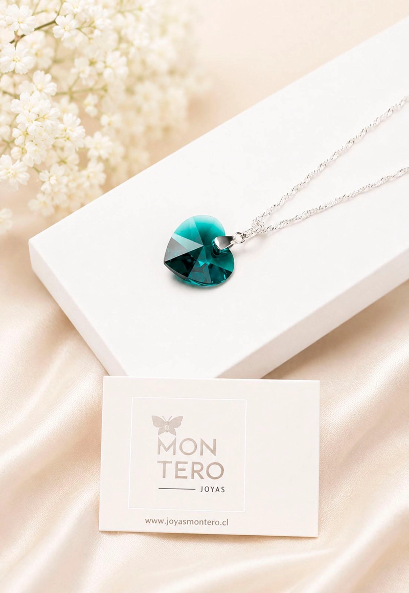 COLLAR JOYAS MONTERO PLATA ITALIANA 925 GRAN ROMANCE Y CRISTALES GENUINOS EMERALD - 6