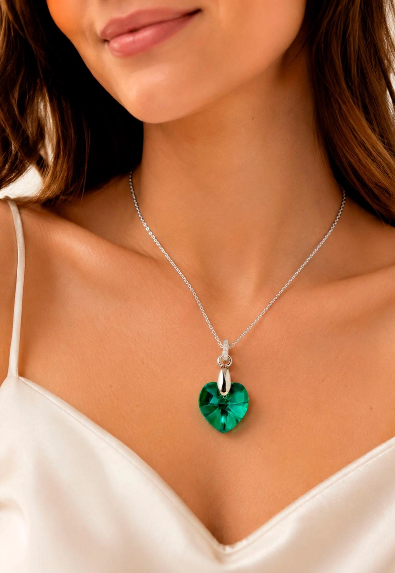 COLLAR JOYAS MONTERO PLATA ITALIANA 925 GRAN ROMANCE Y CRISTALES GENUINOS EMERALD - 7