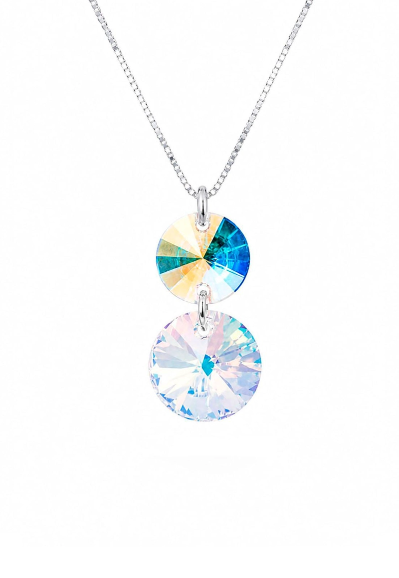 COLLAR JOYAS MONTERO PLATA ITALIANA 925 LOURDES Y CRISTALES GENUINOS AURORA BOREAL - 1
