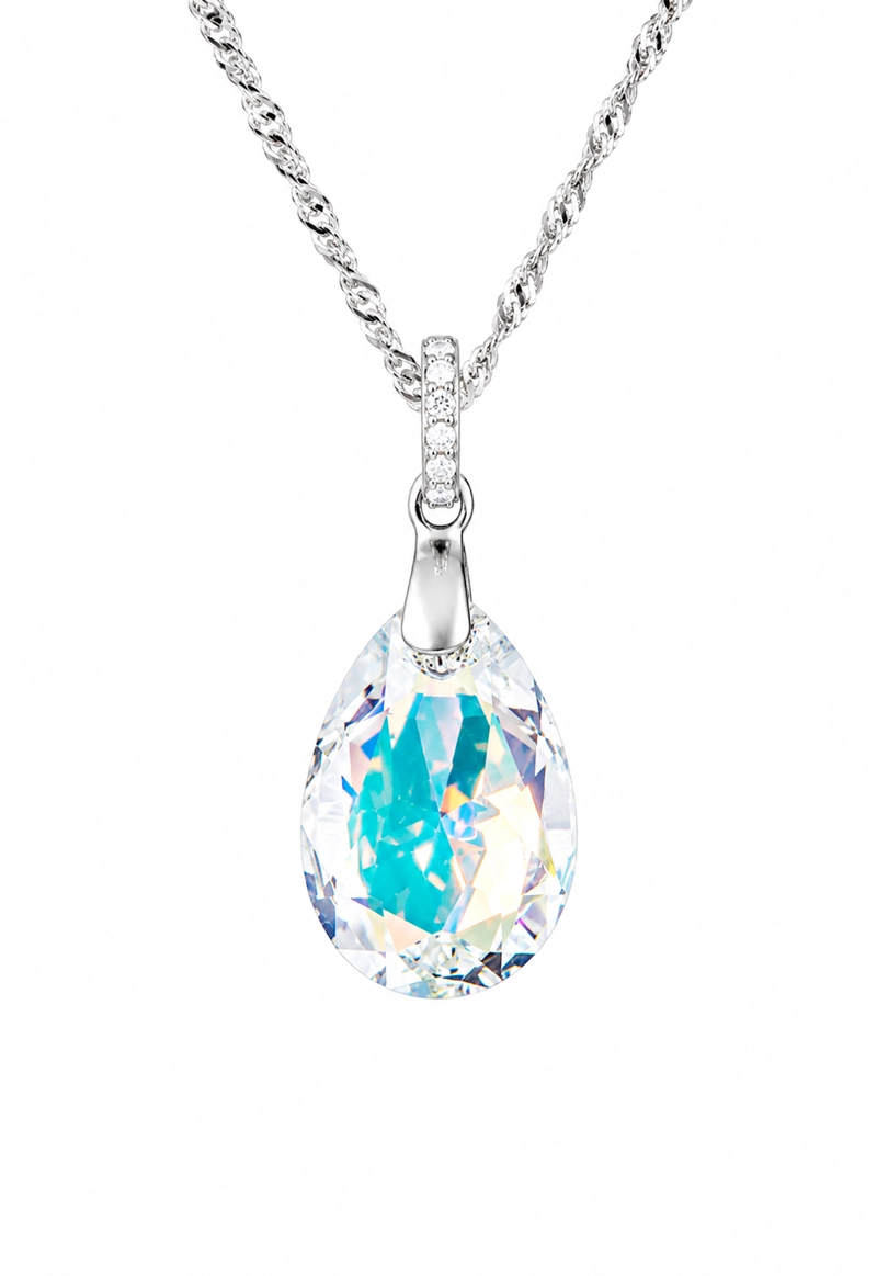 COLLAR JOYAS MONTERO PLATA ITALIANA 925 CAPRICHO Y CRISTALES GENUINOS AURORA BOREAL - 1