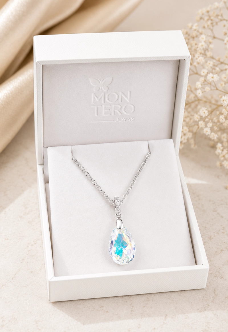 COLLAR JOYAS MONTERO PLATA ITALIANA 925 CAPRICHO Y CRISTALES GENUINOS AURORA BOREAL - 5