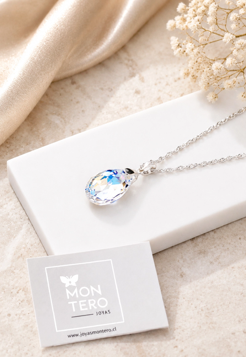COLLAR JOYAS MONTERO PLATA ITALIANA 925 CAPRICHO Y CRISTALES GENUINOS AURORA BOREAL - 6