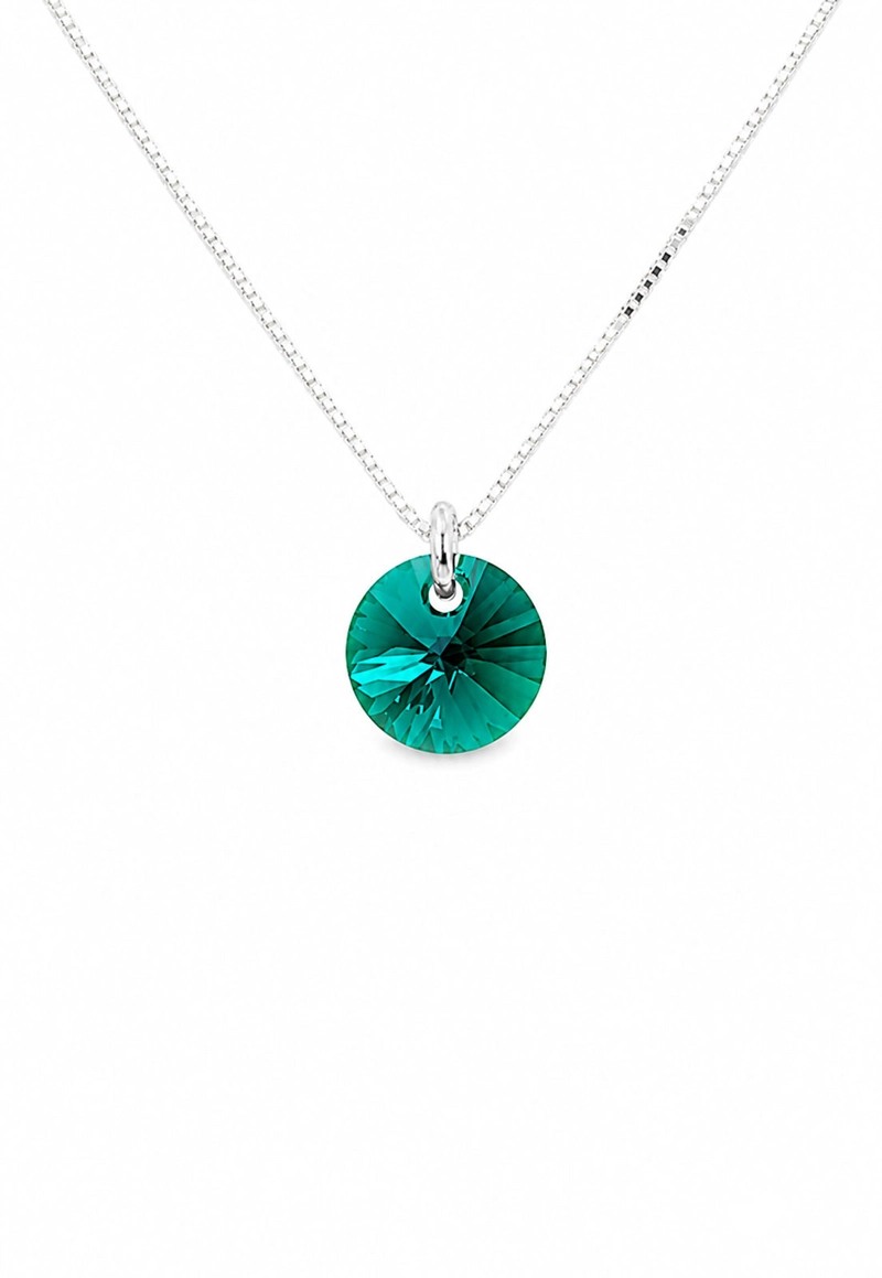 COLLAR JOYAS MONTERO PLATA ITALIANA 925 PUNTO DE LUZ Y CRISTALES GENUINOS EMERALD - 1
