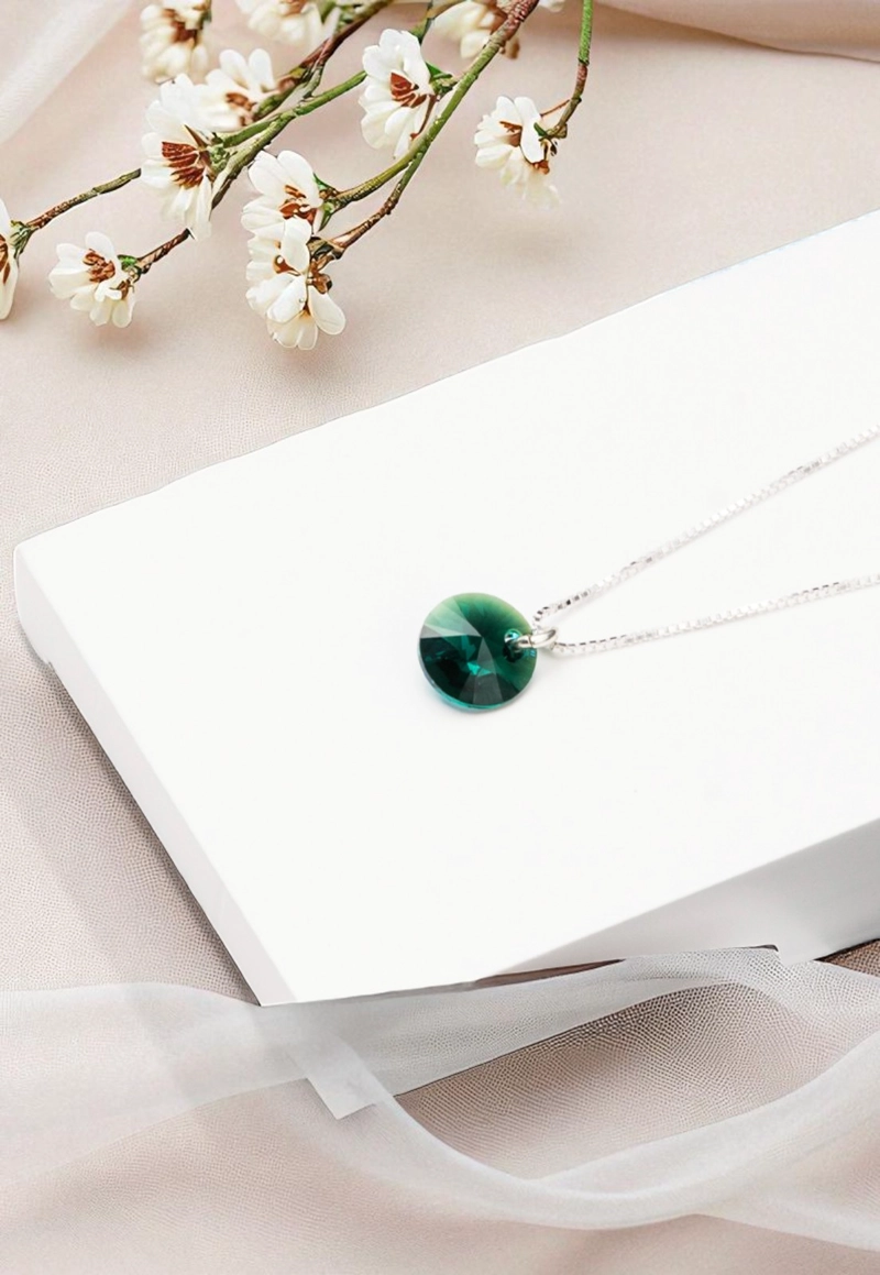 COLLAR JOYAS MONTERO PLATA ITALIANA 925 PUNTO DE LUZ Y CRISTALES GENUINOS EMERALD - 2