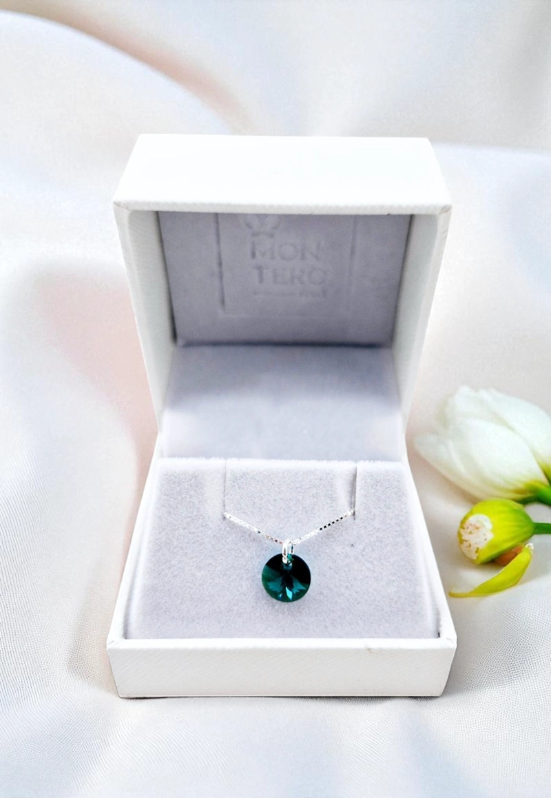 COLLAR JOYAS MONTERO PLATA ITALIANA 925 PUNTO DE LUZ Y CRISTALES GENUINOS EMERALD - 3