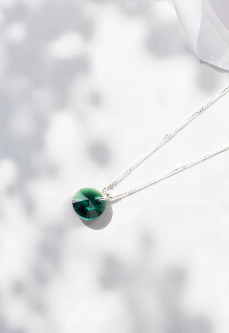COLLAR JOYAS MONTERO PLATA ITALIANA 925 PUNTO DE LUZ Y CRISTALES GENUINOS EMERALD - 4