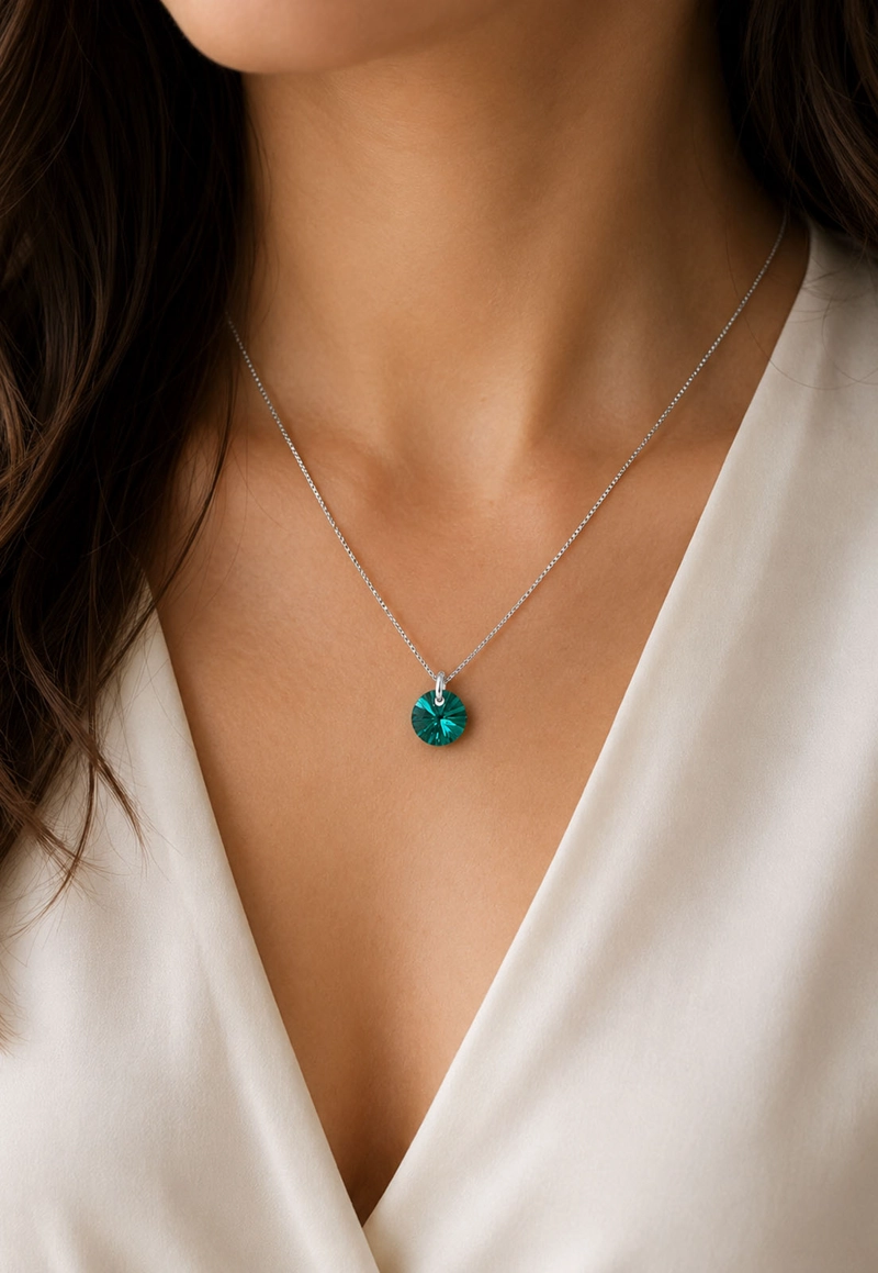 COLLAR JOYAS MONTERO PLATA ITALIANA 925 PUNTO DE LUZ Y CRISTALES GENUINOS EMERALD - 5