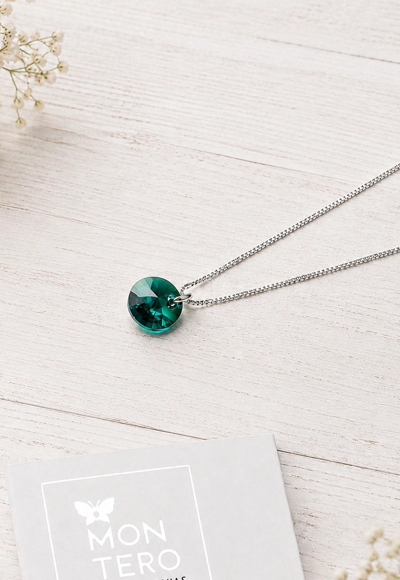 COLLAR JOYAS MONTERO PLATA ITALIANA 925 PUNTO DE LUZ Y CRISTALES GENUINOS EMERALD - 7
