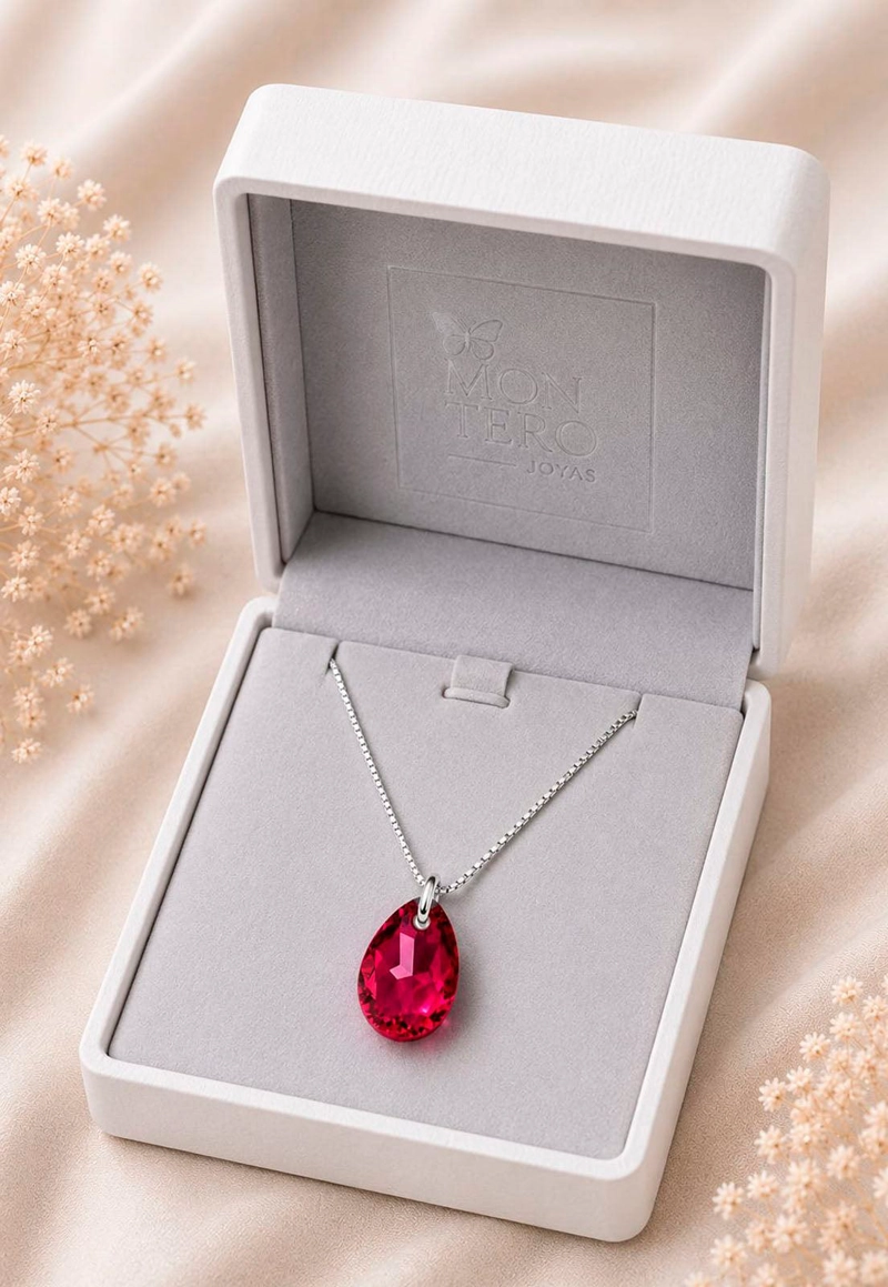 COLLAR JOYAS MONTERO PLATA ITALIANA 925 GOTA DE LUZ Y CRISTALES GENUINOS SCARLETH - 2