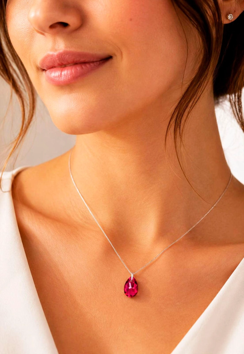 COLLAR JOYAS MONTERO PLATA ITALIANA 925 GOTA DE LUZ Y CRISTALES GENUINOS SCARLETH - 7
