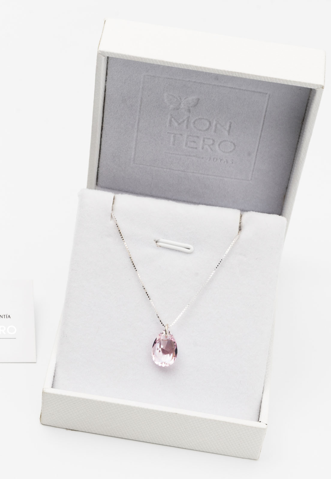 COLLAR JOYAS MONTERO PLATA ITALIANA 925 GOTA DE LUZ Y CRISTALES GENUINOS LIGTH ROSE - 3