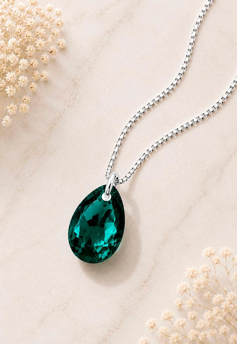 COLLAR GOTA DE LUZ PLATA 925 CRISTAL SWAROVSKI® EMERALD - 3