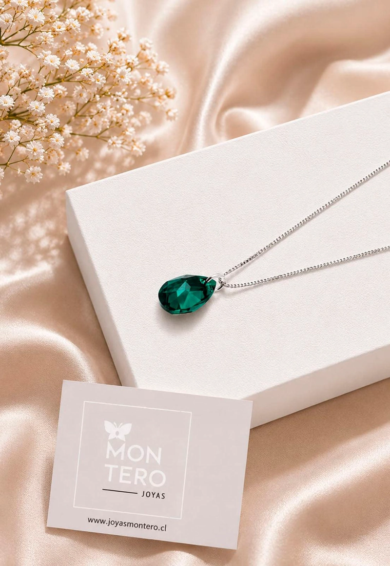 COLLAR GOTA DE LUZ PLATA 925 CRISTAL SWAROVSKI® EMERALD - 5