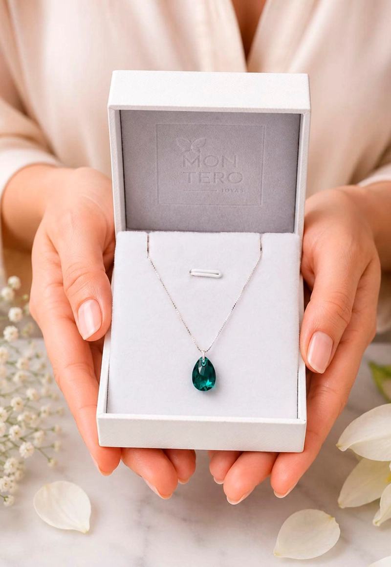 COLLAR GOTA DE LUZ PLATA 925 CRISTAL SWAROVSKI® EMERALD - 6