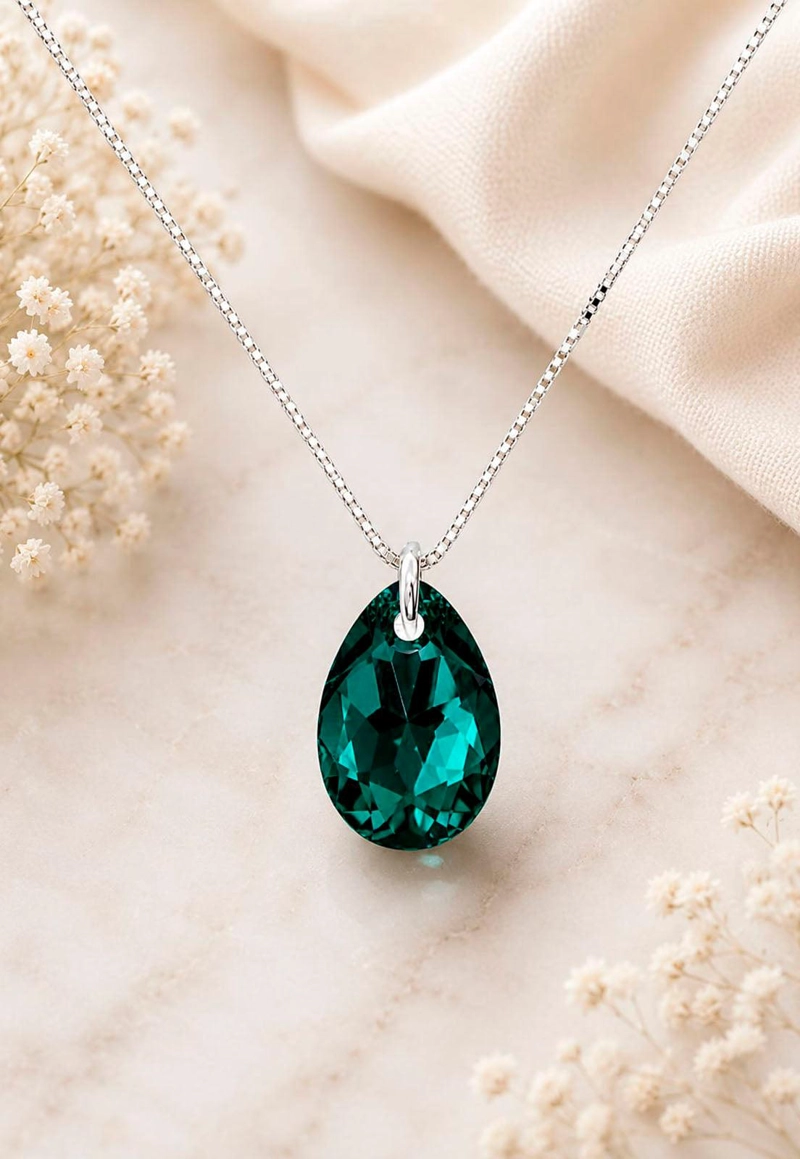 COLLAR GOTA DE LUZ PLATA 925 CRISTAL SWAROVSKI® EMERALD - 7