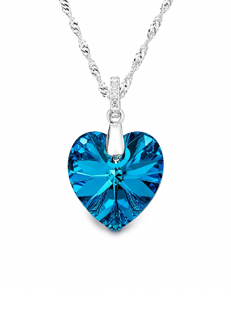 COLLAR JOYAS MONTERO PLATA ITALIANA 925 GRAN ROMANCE Y CRISTALES GENUINOS BERMUDA BLUE - 1