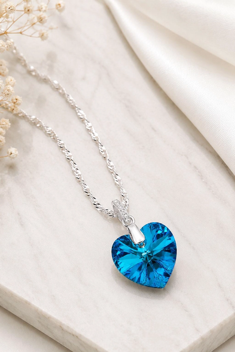 COLLAR JOYAS MONTERO PLATA ITALIANA 925 GRAN ROMANCE Y CRISTALES GENUINOS BERMUDA BLUE - 2