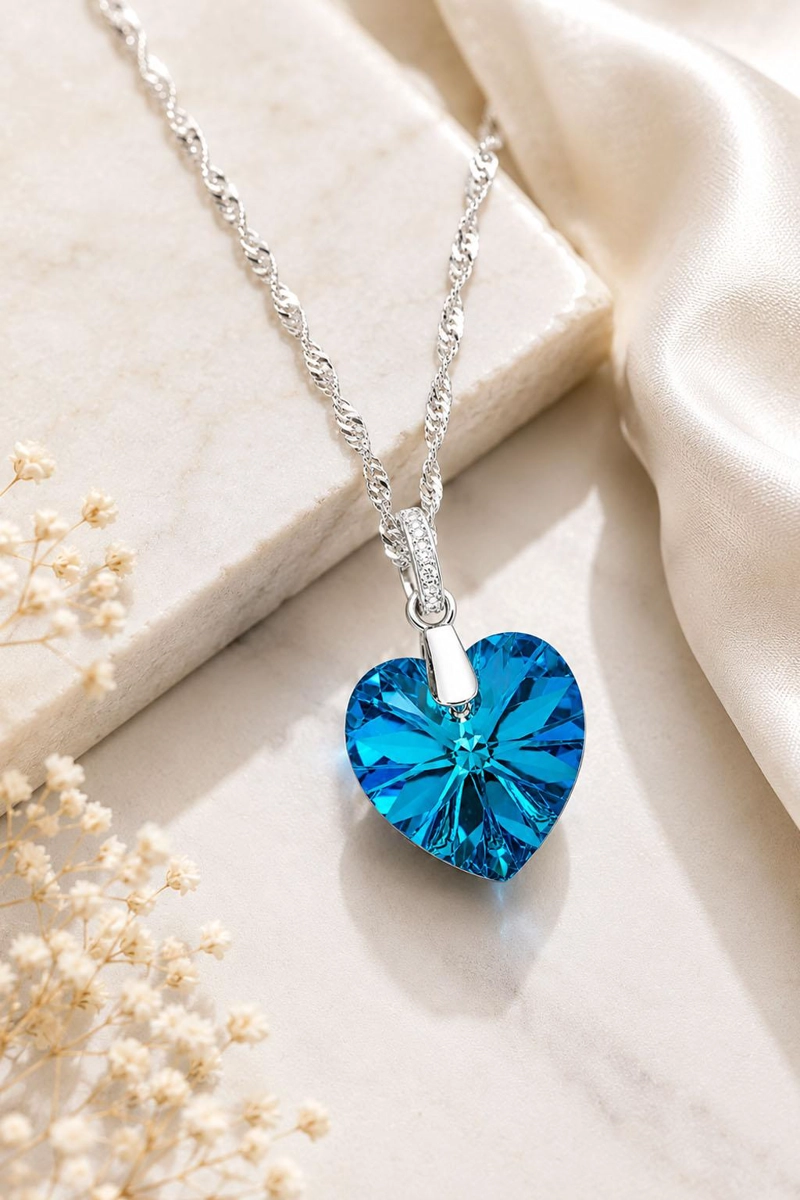 COLLAR JOYAS MONTERO PLATA ITALIANA 925 GRAN ROMANCE Y CRISTALES GENUINOS BERMUDA BLUE - 5