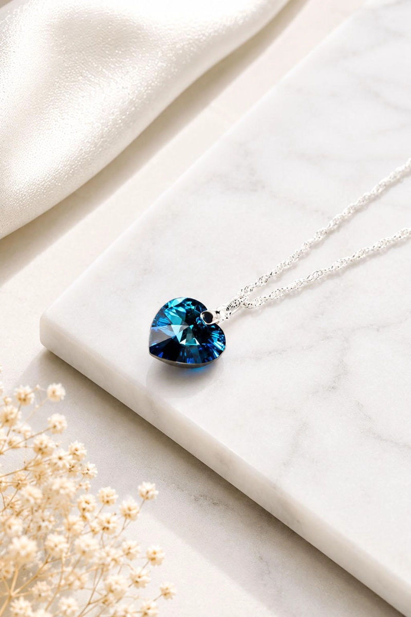 COLLAR JOYAS MONTERO PLATA ITALIANA 925 GRAN ROMANCE Y CRISTALES GENUINOS BERMUDA BLUE - 6