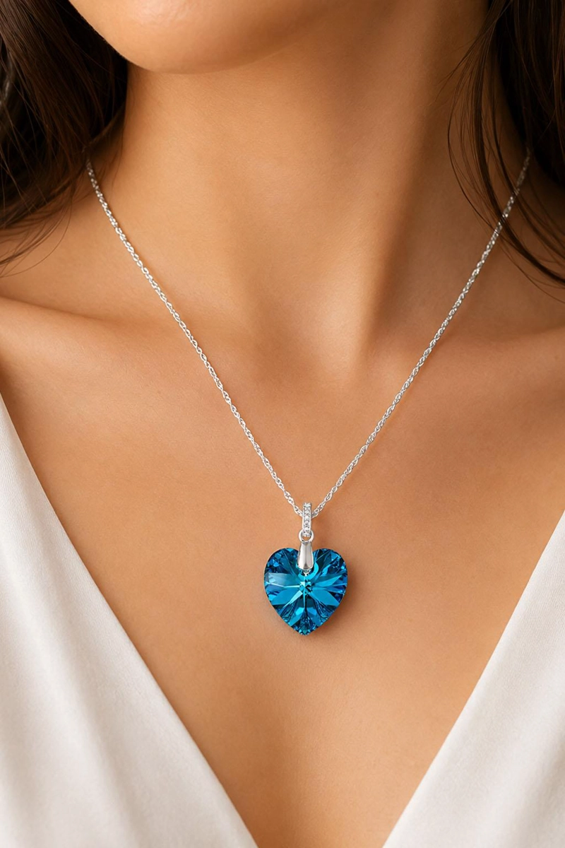 COLLAR JOYAS MONTERO PLATA ITALIANA 925 GRAN ROMANCE Y CRISTALES GENUINOS BERMUDA BLUE - 7