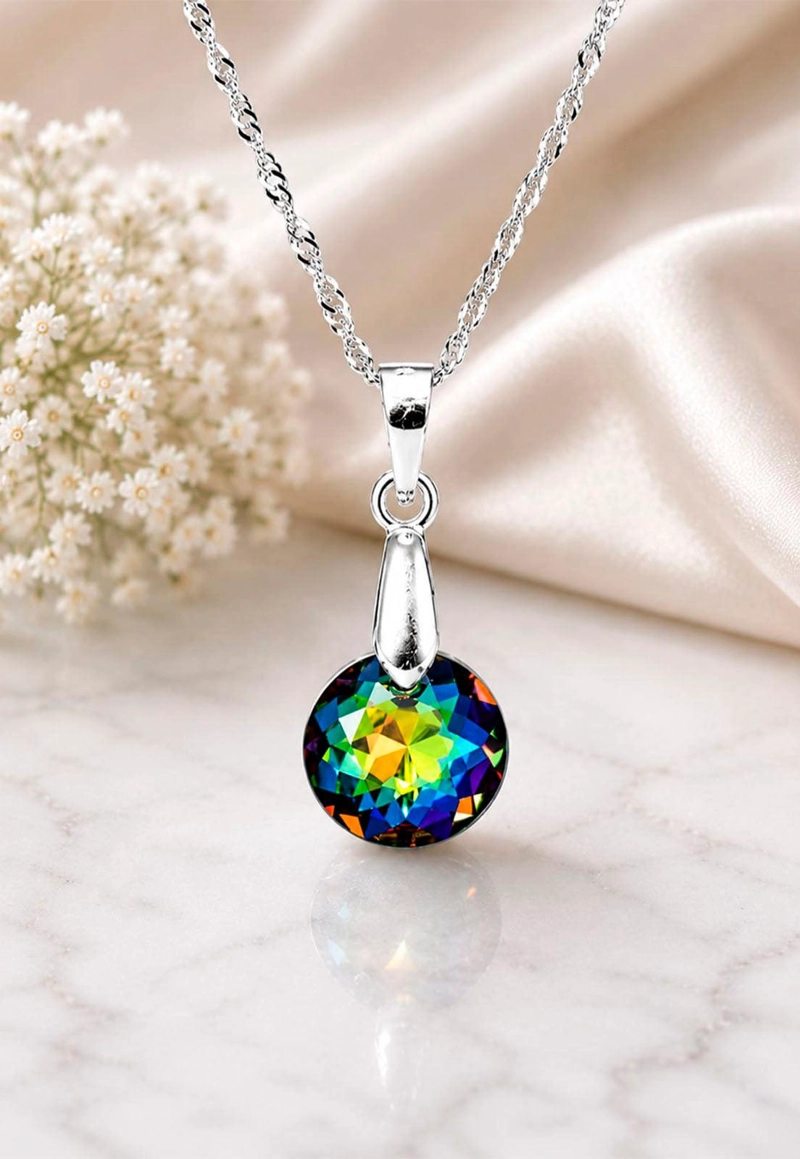 COLLAR JOYAS MONTERO PLATA ITALIANA 925 GRACIA Y CRISTALES GENUINOS VITRAL MEDIUM - 5