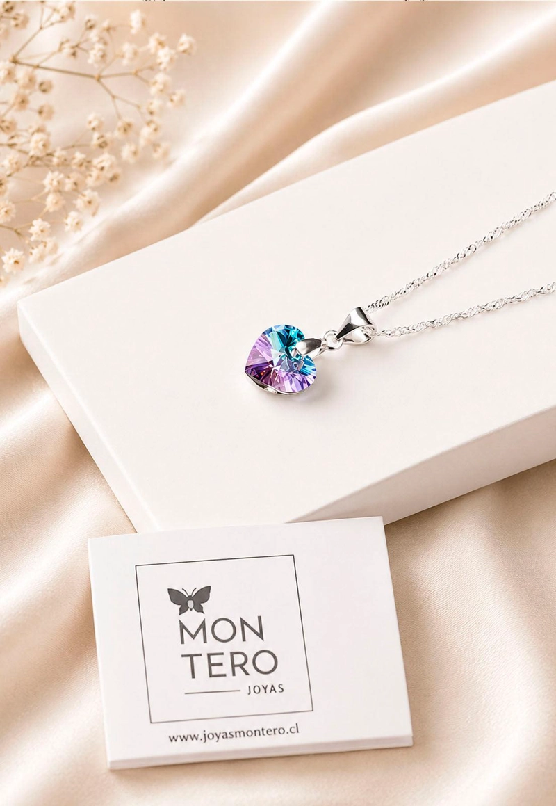 COLLAR JOYAS MONTERO PLATA ITALIANA 925 ROMANCE Y CRISTALES GENUINOS VITRAL LIGHT - 2