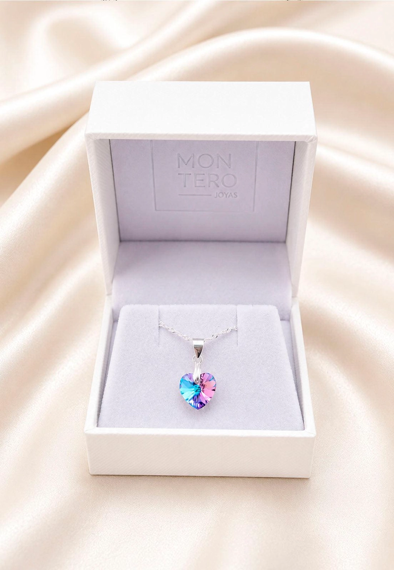 COLLAR JOYAS MONTERO PLATA ITALIANA 925 ROMANCE Y CRISTALES GENUINOS VITRAL LIGHT - 3